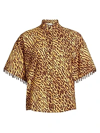 Coco Leopard Print Cotton Cover-Up Shirt