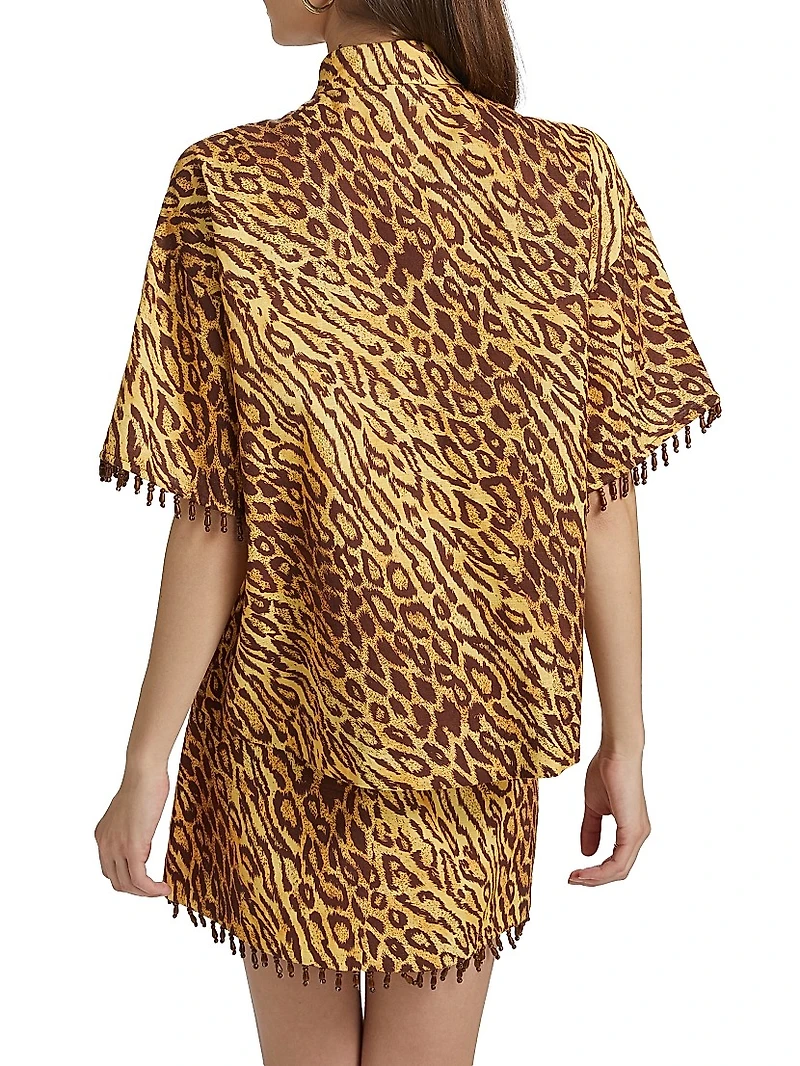 Coco Leopard Print Cotton Cover-Up Shirt