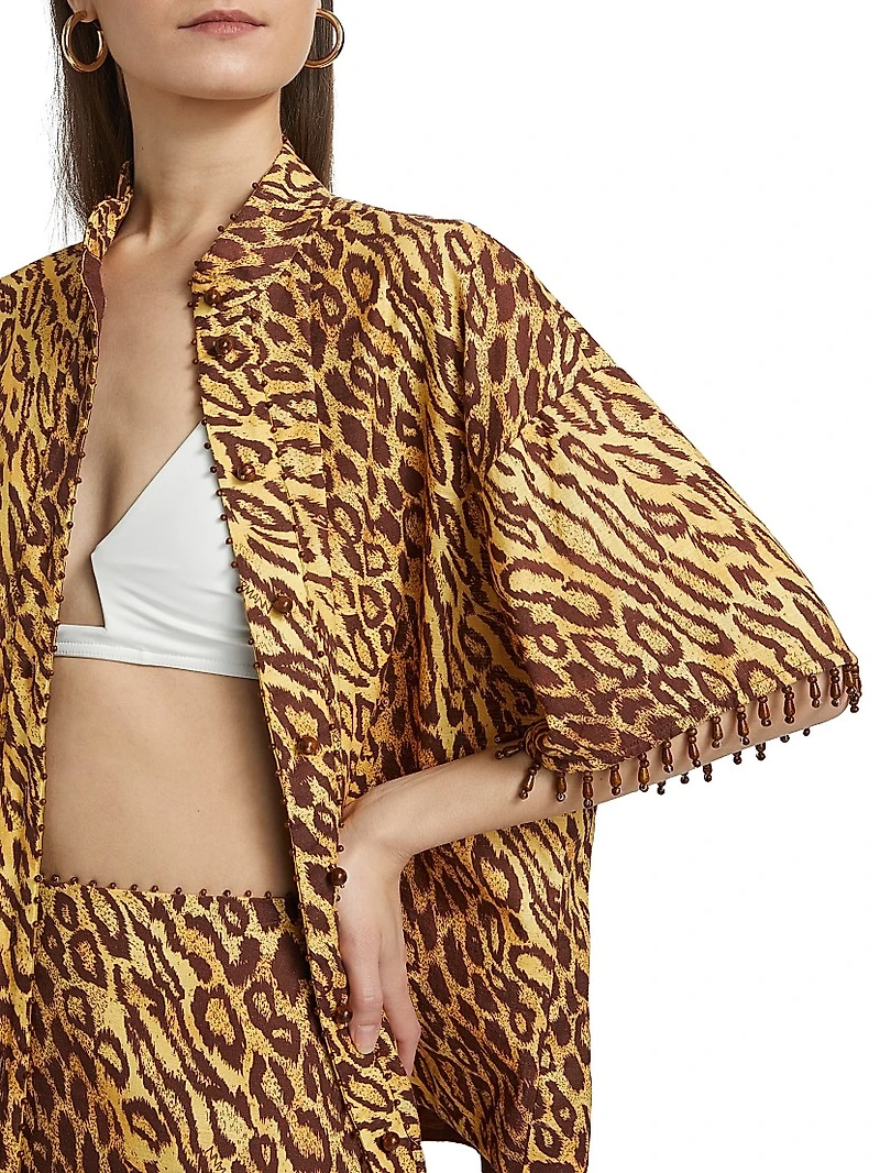 Coco Leopard Print Cotton Cover-Up Shirt