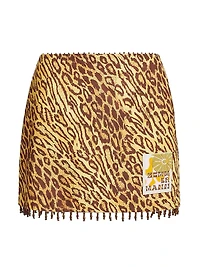 Coco Beaded Fringe Leopard-Printed Miniskirt