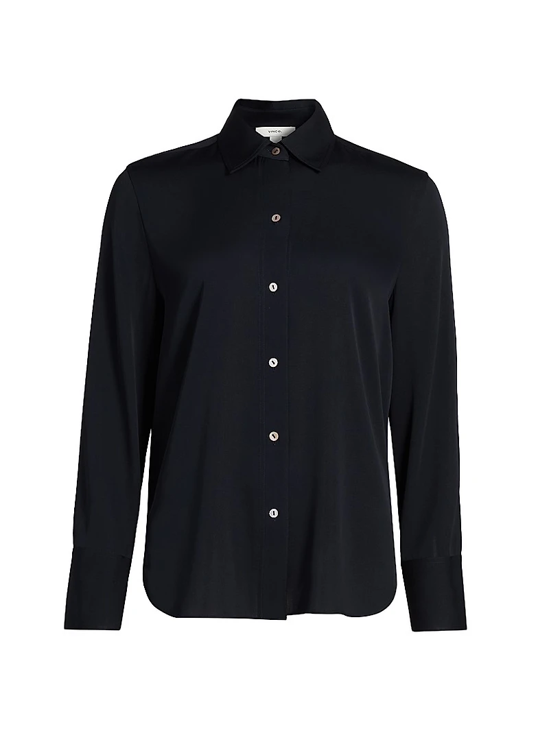 Silk Stretch Button-Front Shirt