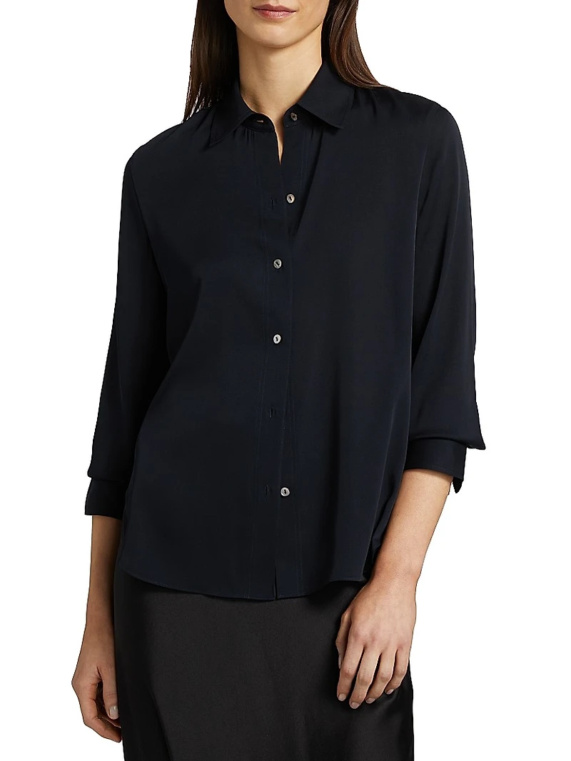Silk Stretch Button-Front Shirt
