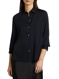 Silk Stretch Button-Front Shirt