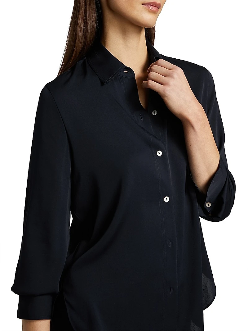 Silk Stretch Button-Front Shirt
