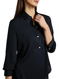 Silk Stretch Button-Front Shirt