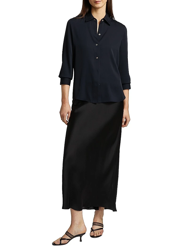 Silk Stretch Button-Front Shirt