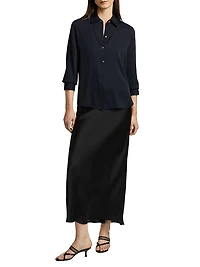 Silk Stretch Button-Front Shirt