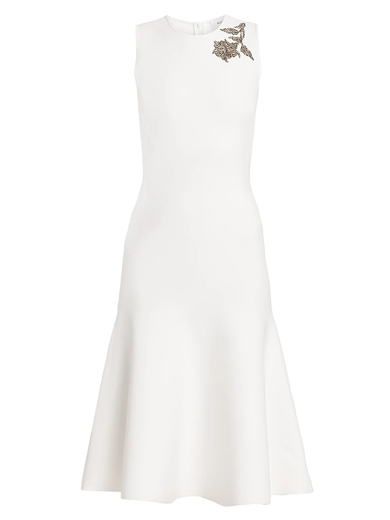 Beaded Floral Jersey Midi-Dress