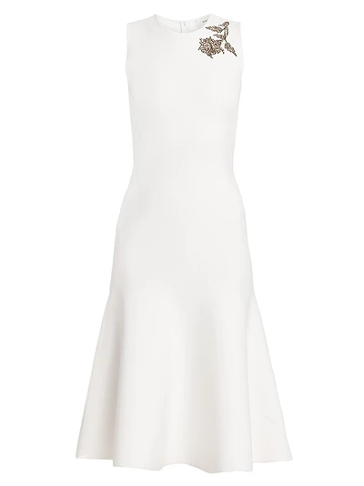 Beaded Floral Jersey Midi-Dress