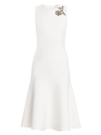 Beaded Floral Jersey Midi-Dress