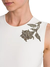 Beaded Floral Jersey Midi-Dress