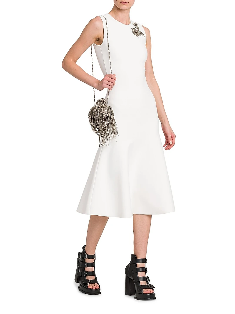 Beaded Floral Jersey Midi-Dress
