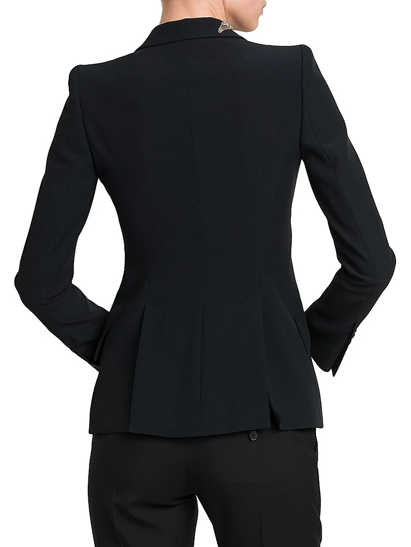 Floral Beaded Crepe Single-Breasted Jacket