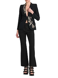 Floral Beaded Crepe Single-Breasted Jacket