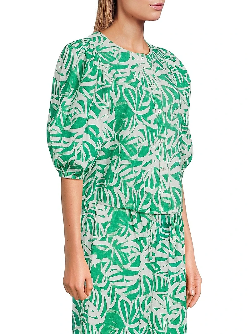 Charles Linen Leafy Blouse