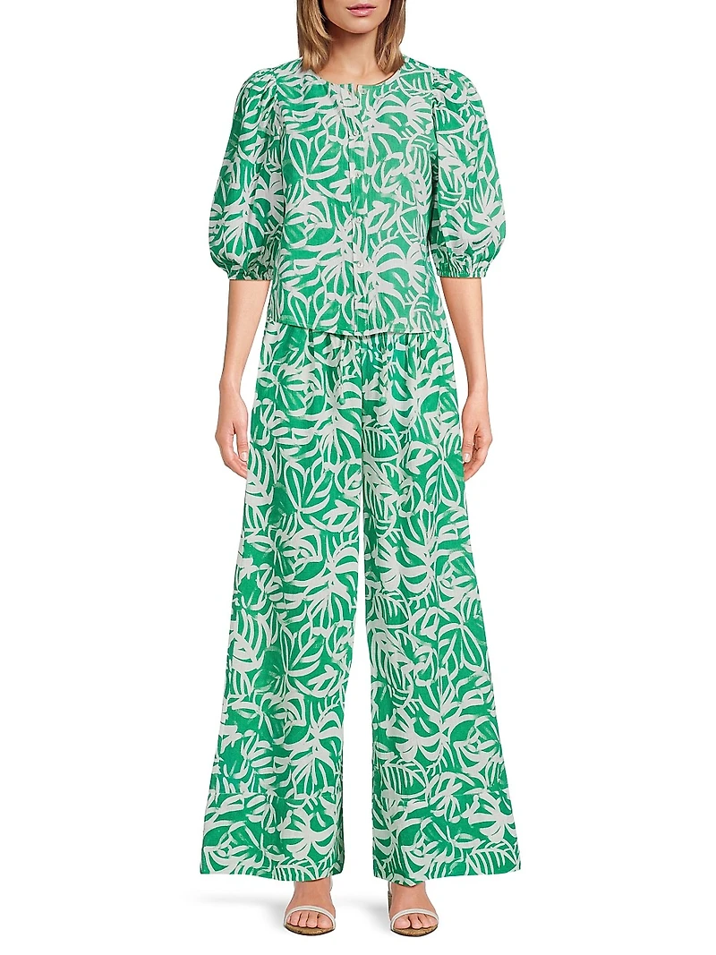 Charles Linen Leafy Blouse