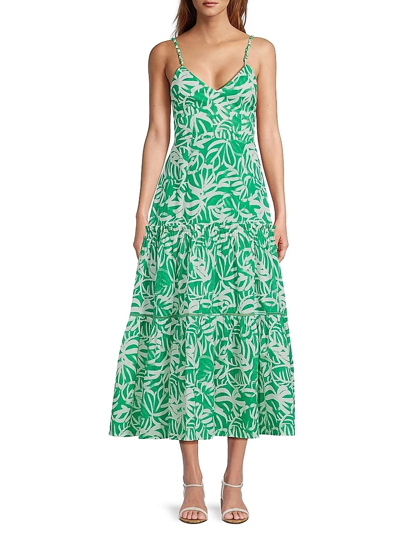 Brittany Leafy Tiered Midi-Dress
