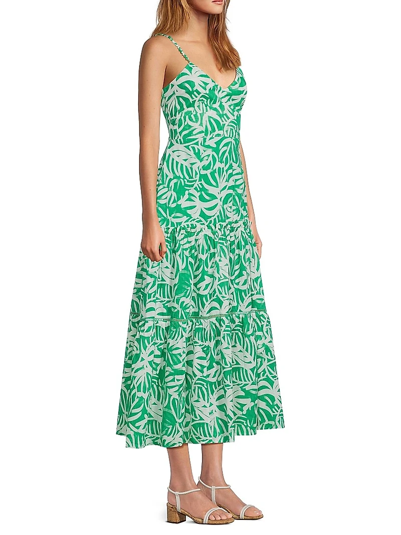 Brittany Leafy Tiered Midi-Dress