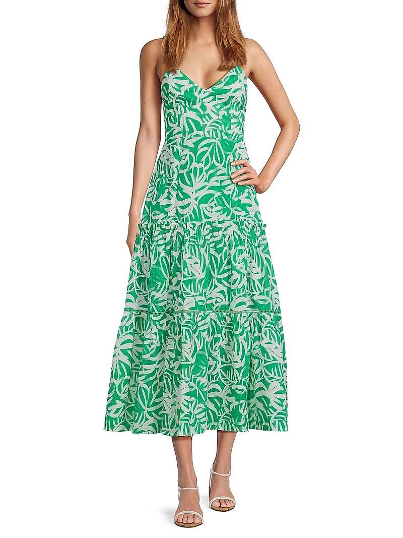 Brittany Leafy Tiered Midi-Dress