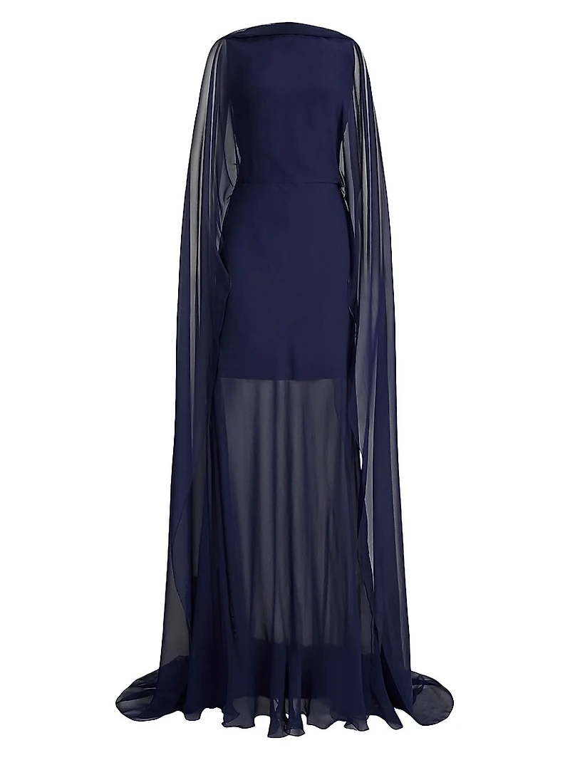 Dylon Silk Chiffon Cape Gown