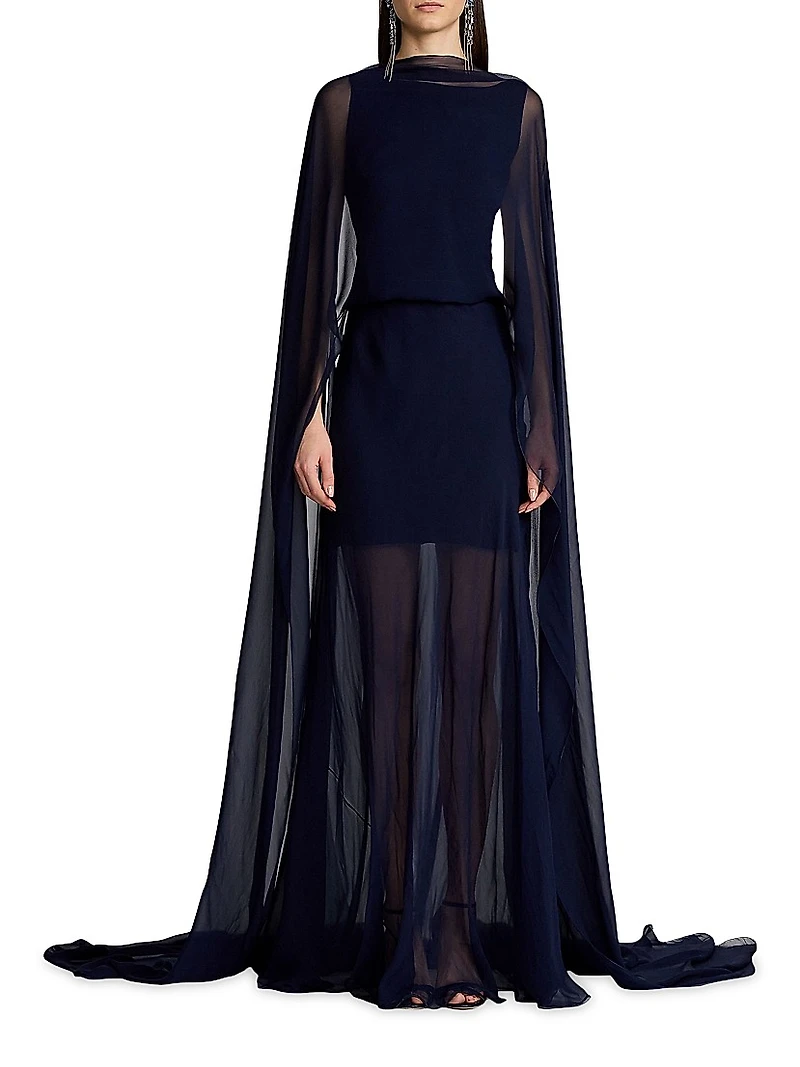 Dylon Silk Chiffon Cape Gown