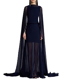 Dylon Silk Chiffon Cape Gown