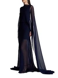 Dylon Silk Chiffon Cape Gown