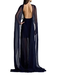 Dylon Silk Chiffon Cape Gown