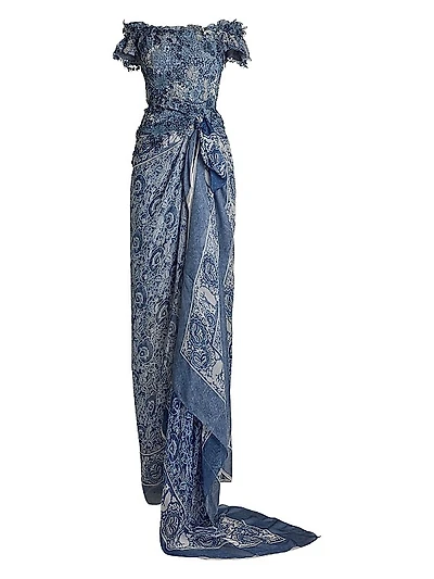 Floral Silk Off-The-Shoulder Gown
