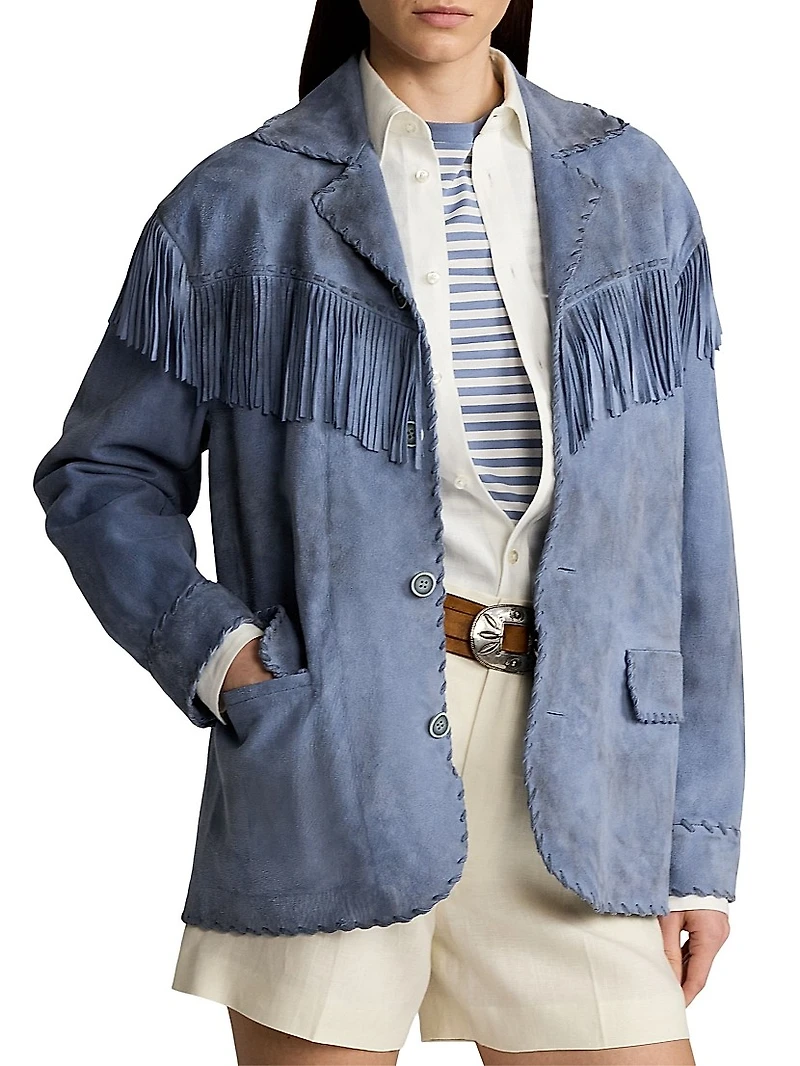Rennie Suede Fringe-Trim Jacket