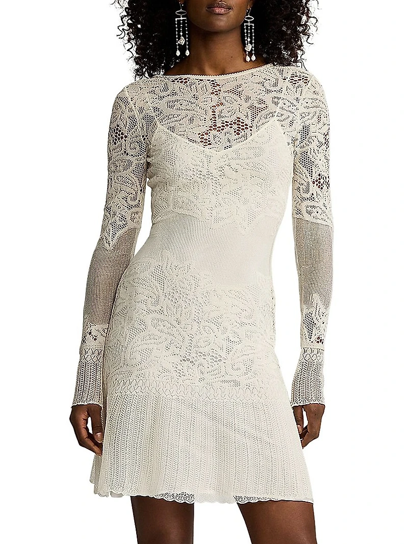 Lace-Trimmed Silk Knit Minidress