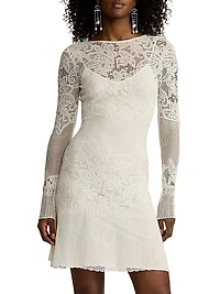 Lace-Trimmed Silk Knit Minidress