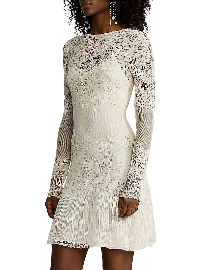 Lace-Trimmed Silk Knit Minidress