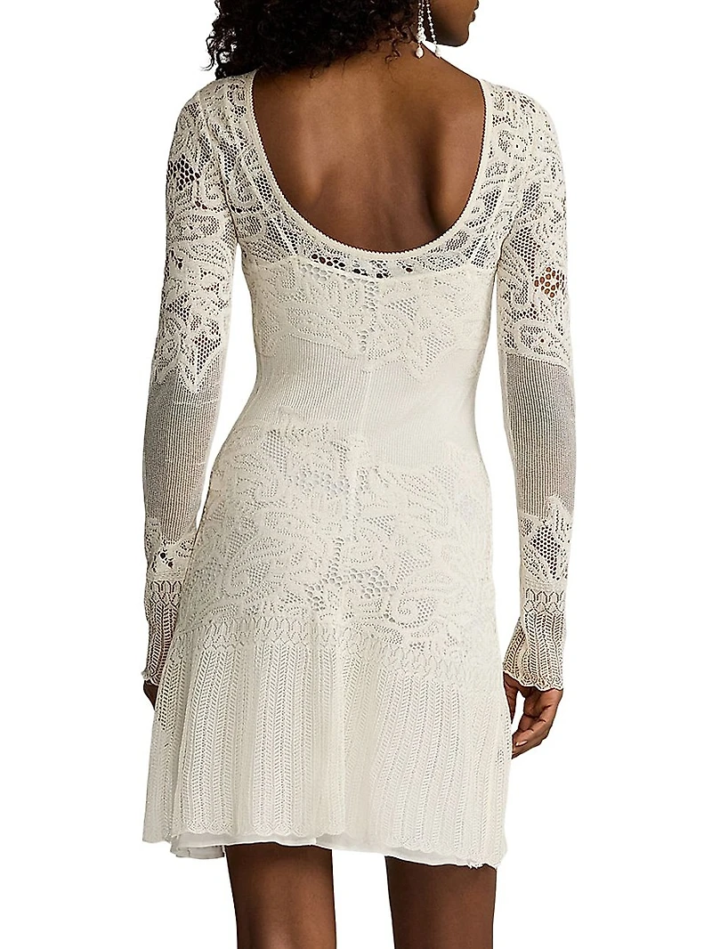 Lace-Trimmed Silk Knit Minidress