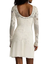 Lace-Trimmed Silk Knit Minidress