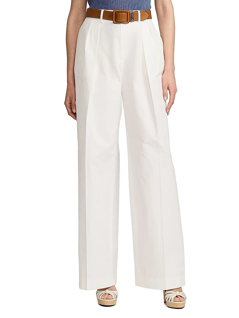 Washed Cotton High-Rise Wide-Leg Pants