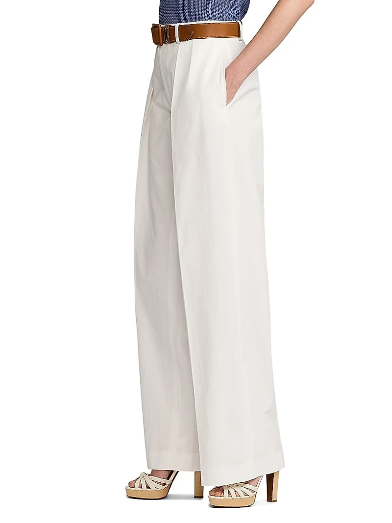 Washed Cotton High-Rise Wide-Leg Pants