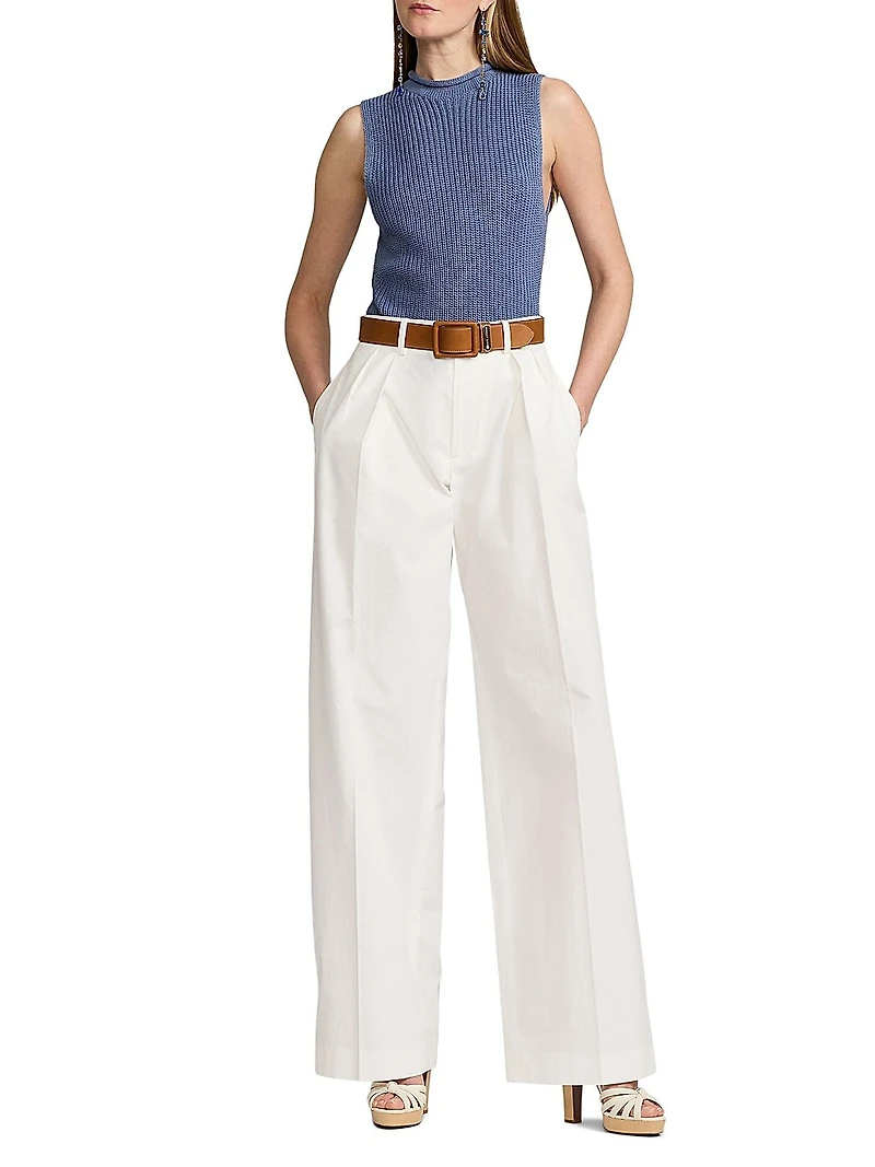 Washed Cotton High-Rise Wide-Leg Pants