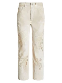 Distressed Floral Sheer Embroidered Jeans