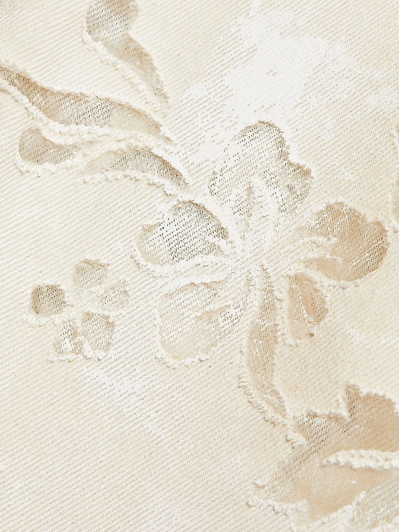 Distressed Floral Sheer Embroidered Jeans