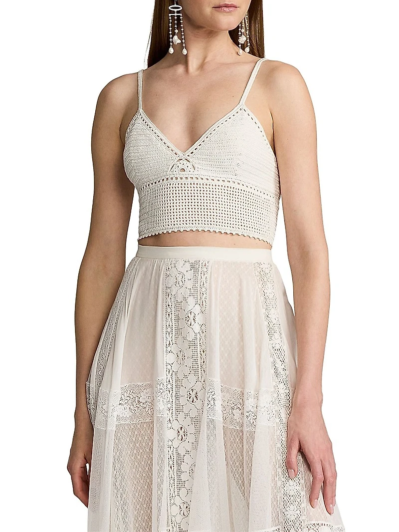 Crochet-Knit V-Neck Bralette Top