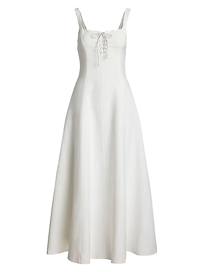 Linen-Blend Fit & Flare Sleeveless Midi-Dress