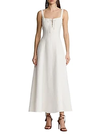 Linen-Blend Fit & Flare Sleeveless Midi-Dress