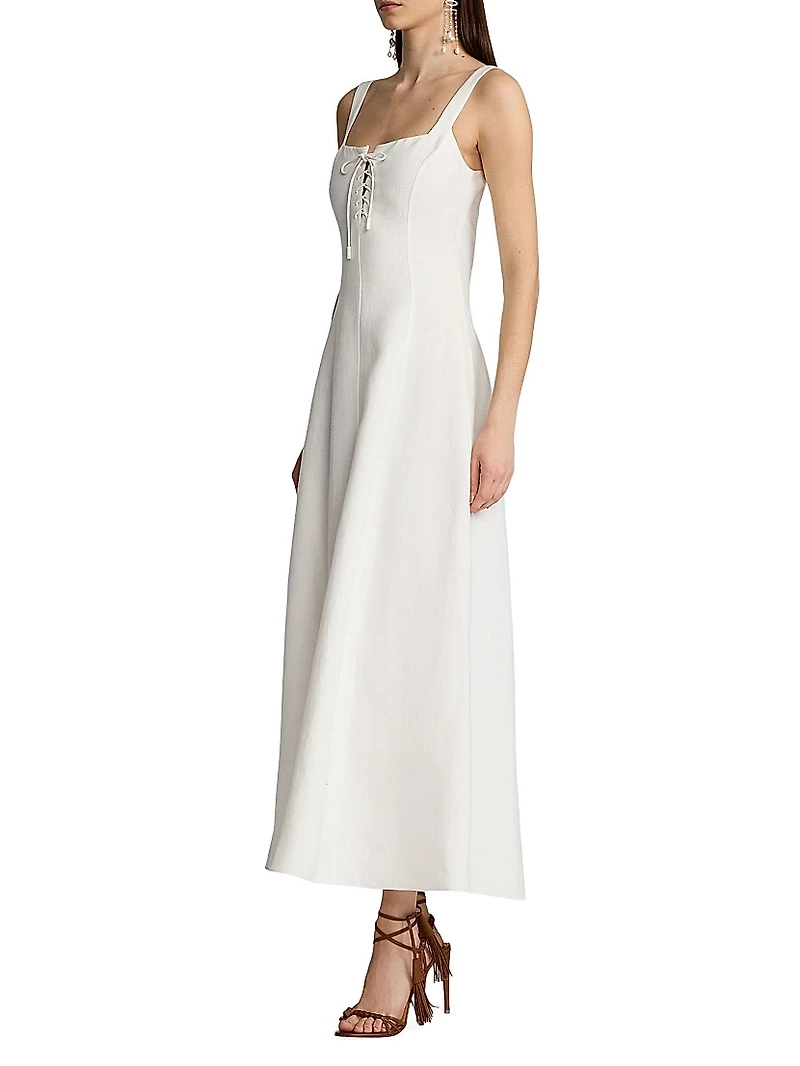 Linen-Blend Fit & Flare Sleeveless Midi-Dress
