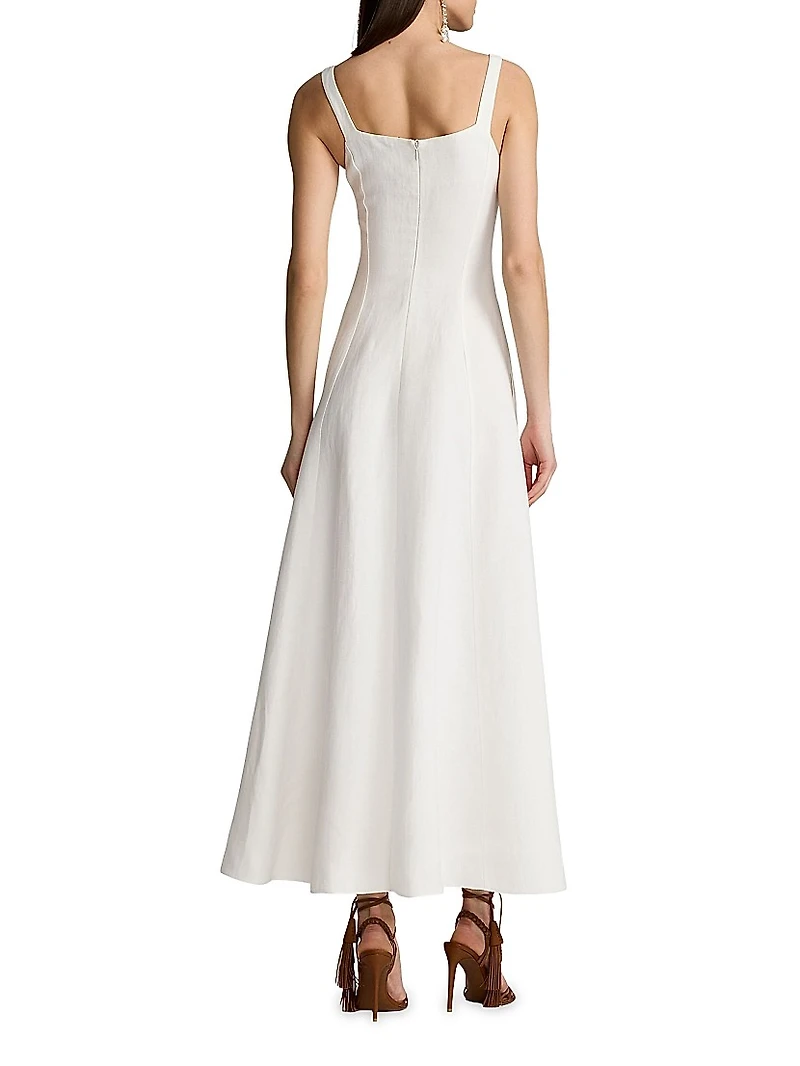 Linen-Blend Fit & Flare Sleeveless Midi-Dress
