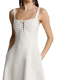 Linen-Blend Fit & Flare Sleeveless Midi-Dress