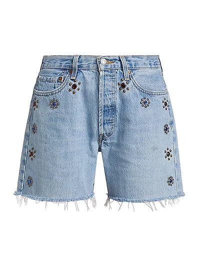 Studded Floral Mid-Rise Boy Shorts