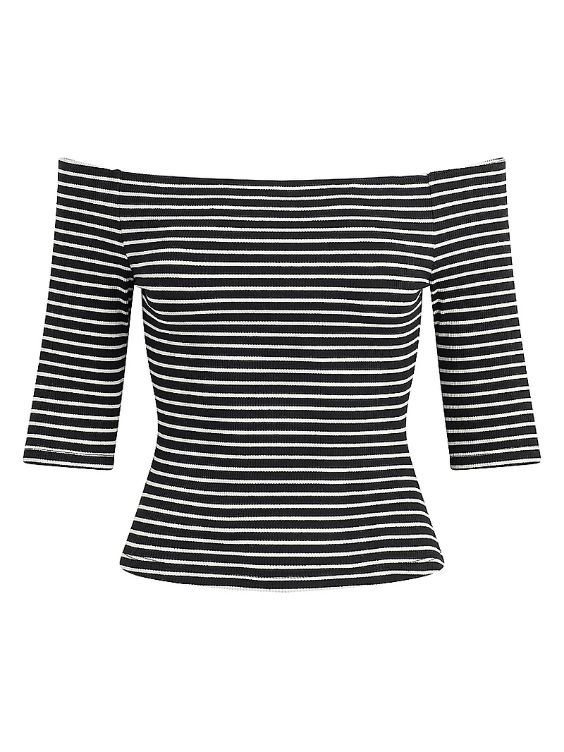 The Laur Striped Stretch Cotton Off-The-Shoulder Top