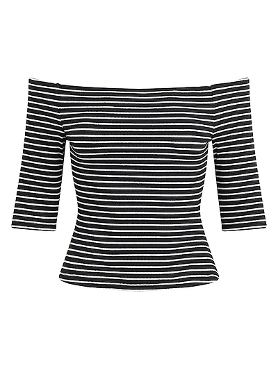 The Laur Striped Stretch Cotton Off-The-Shoulder Top