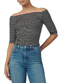 The Laur Striped Stretch Cotton Off-The-Shoulder Top